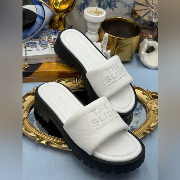 🆕 MARC JACOBS 🧿 NWOB The Lug Sole Slide Sandal, White Leather - Sz 38 US 8 - Picture 7 of 12